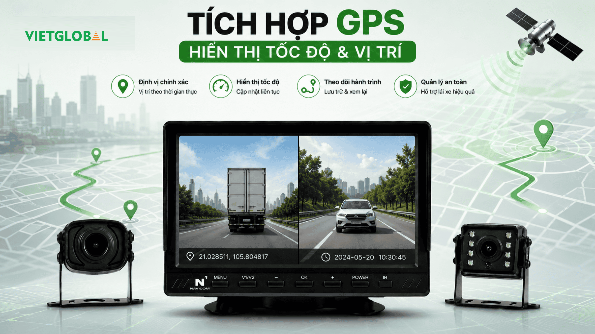 Tích hợp GPS hiển thị tốc độ & vị trí